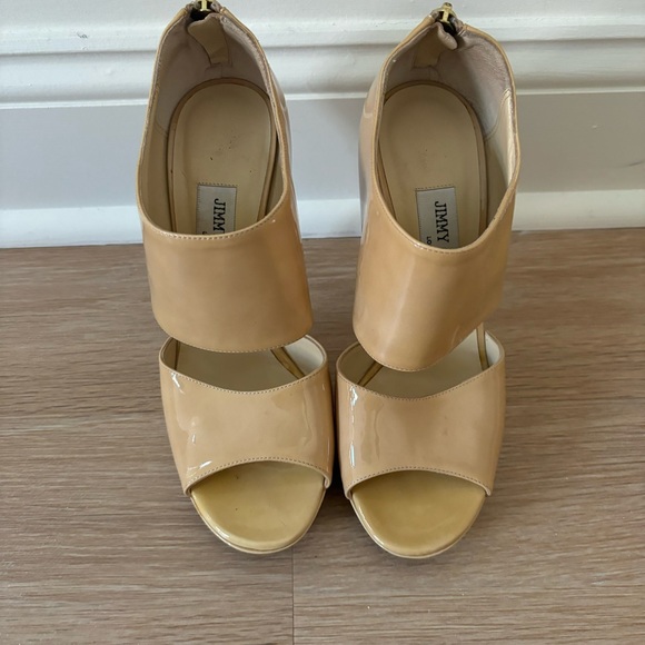 Jimmy Choo Nude Patent leather banded heels